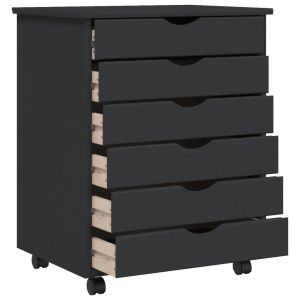 Шкаф с чекмеджета на колелца MOSS, сив, бор масив