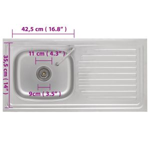 Къмпинг мивка, единична, с кран, неръждаема стомана