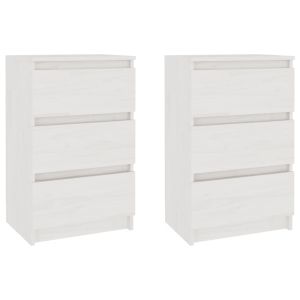 Нощни шкафчета, 2 бр, бели, 40x29,5x64 см, борово дърво масив