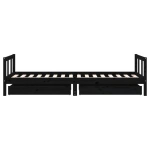 Рамка за детско легло с чекмеджета черна 90x200 см бор масив