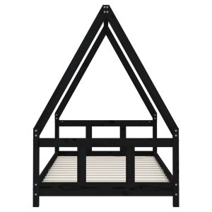 Детска рамка за легло, черна, 90x190 см, бор масив