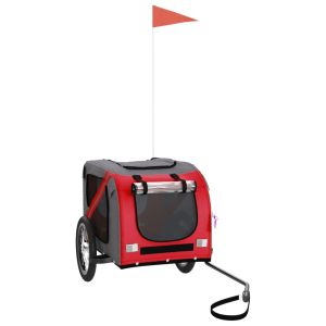 Ремарке за колело за любимци червен и сив Оксфорд плат и желязо