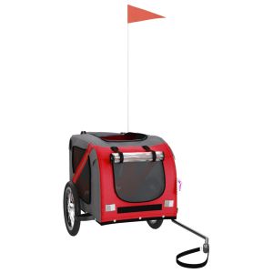 Ремарке за колело за любимци червен и сив Оксфорд плат и желязо