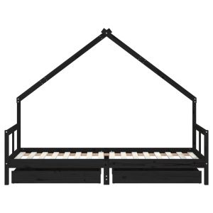 Рамка за детско легло с чекмеджета, черно, 80x200 см, чам масив