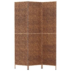 Разделител за стая, 3 панела, кафяв, 122x180 см, воден хиацинт