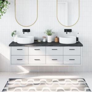 Плот за баня тъмнокафяв 180x60x(2-6)см обработено масивно дърво