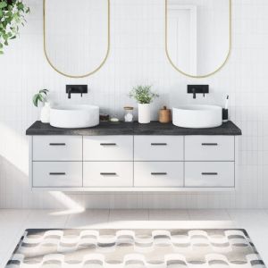 Плот за баня тъмнокафяв 180x50x(2-6)см обработено масивно дърво