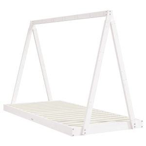 Рамка за детско легло бяла 90x200 см масивна борова дървесина