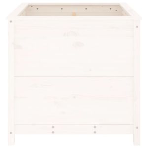 Градински сандък, бял, 82,5x82,5x78 см, масивно борово дърво