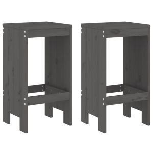 Бар табуретки 2 бр сиви 40x36x75 см борово дърво масив