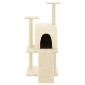 Котешко дърво със сизалени стълбове, кремаво, 110 см