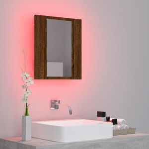 LED шкаф за баня огледало кафяв дъб 40x12x45 см инженерно дърво