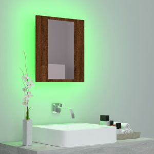 LED шкаф за баня огледало кафяв дъб 40x12x45 см инженерно дърво