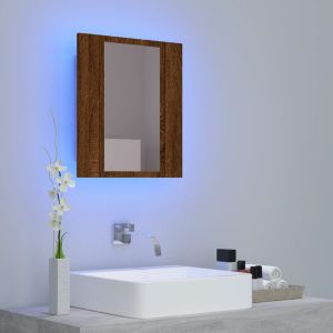 LED шкаф за баня огледало кафяв дъб 40x12x45 см инженерно дърво