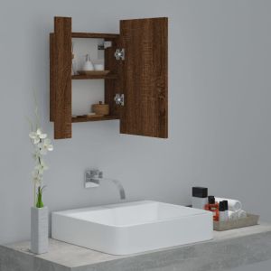 LED шкаф за баня огледало кафяв дъб 40x12x45 см инженерно дърво