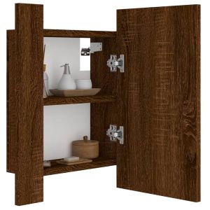 LED шкаф за баня огледало кафяв дъб 40x12x45 см инженерно дърво