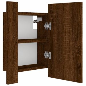 LED шкаф за баня огледало кафяв дъб 40x12x45 см инженерно дърво