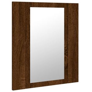 LED шкаф за баня огледало кафяв дъб 40x12x45 см инженерно дърво