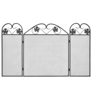 3-панелен параван за камина, желязо, черен