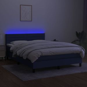 Боксспринг легло с матрак и LED, синьо, 140x190 см, плат