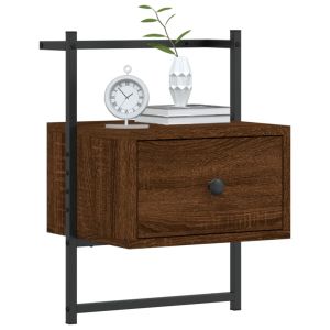 Нощно шкафче стенно 2 бр кафяв дъб 35x30x51 см инженерно дърво