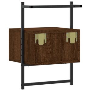 Нощно шкафче стенно 2 бр кафяв дъб 35x30x51 см инженерно дърво