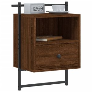 Нощно шкафче стенно кафяв дъб 40x30x61 см инженерно дърво