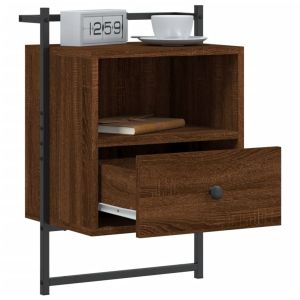 Нощно шкафче стенно кафяв дъб 40x30x61 см инженерно дърво