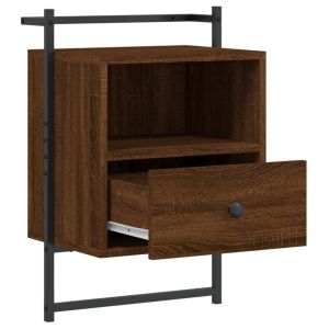 Нощно шкафче стенно кафяв дъб 40x30x61 см инженерно дърво