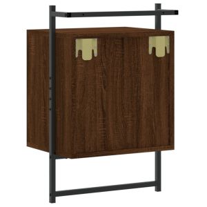 Нощно шкафче стенно кафяв дъб 40x30x61 см инженерно дърво