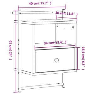 Нощно шкафче стенно кафяв дъб 40x30x61 см инженерно дърво