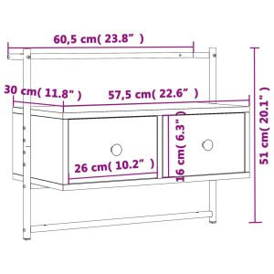 ТВ шкаф, стенен монтаж, черен, 60,5x30x51 см, инженерно дърво