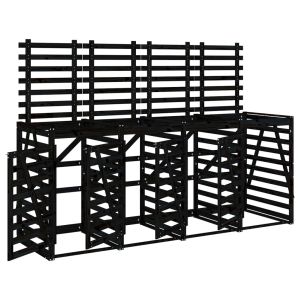 Четворен навес за съхранение на кофи за боклук черен бор масив