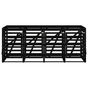 Четворен навес за съхранение на кофи за боклук черен бор масив