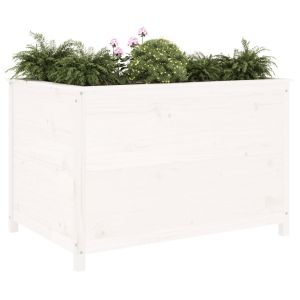 Градинско повдигнато легло, бяло, 119,5x82,5x78 см, бор масив