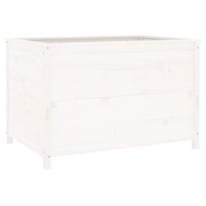 Градинско повдигнато легло, бяло, 119,5x82,5x78 см, бор масив