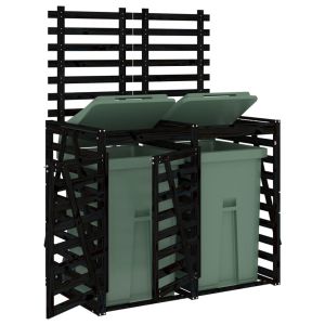 Двоен навес за съхранение на кофи за боклук, черен, бор масив