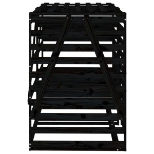 Двоен навес за съхранение на кофи за боклук, черен, бор масив