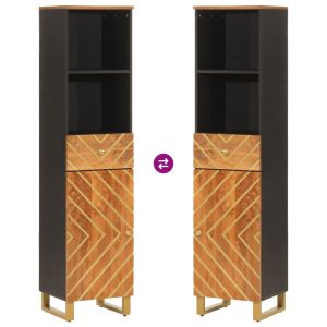 Шкаф за баня, кафяво и черно, 38x33,5x160, манго масив