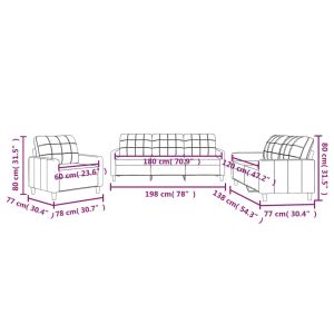 Комплект дивани от 3 части с възглавници, черен, плат