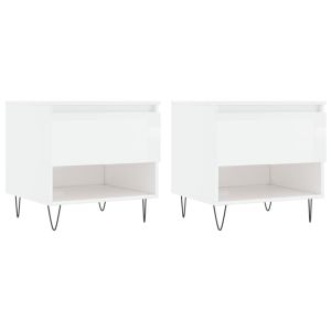 Маси за кафе, 2 бр, бял гланц, 50x46x50 см, инженерно дърво