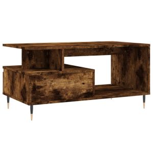Кафе маса, опушен дъб, 90x49x45 см, инженерно дърво