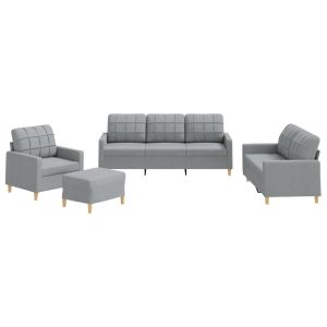 Комплект дивани от 4 части с възглавници, светлосив, плат