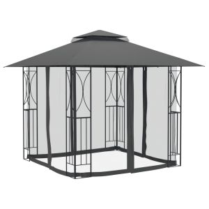 Беседка със странични стени, антрацит, 300x300x270 см, стомана