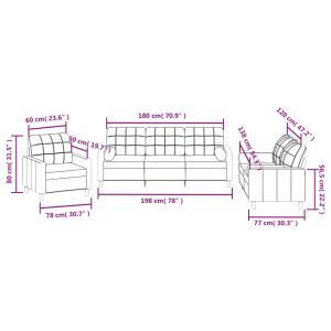 Комплект дивани 3 части с възглавници светлосив текстил