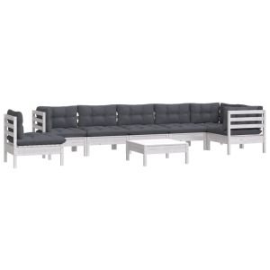 Градински лаундж комплект с възглавници 9 части бял бор масив