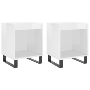 Нощни шкафчета, 2 бр, бял гланц, 40x35x50 см, инженерно дърво