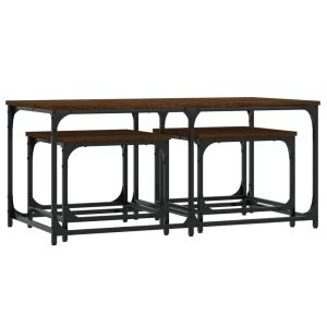 Стифиращи кафе маси, 3 бр, кафяв дъб, инженерно дърво