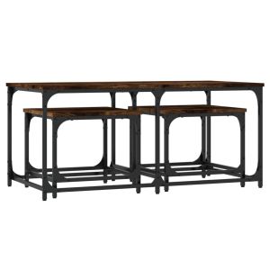 Стифиращи кафе маси, 3 бр, опушен дъб, инженерно дърво