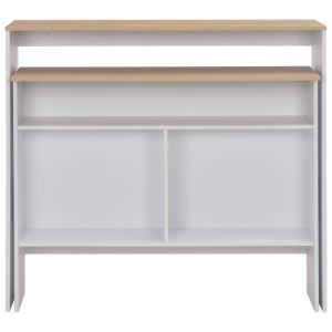 Бар маса с 2 плота, бяло и дъб, 130x40x120 см